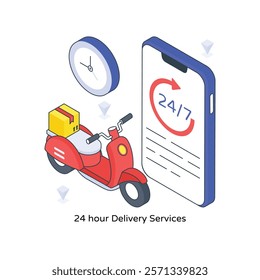 24 hour Delivery Services isometric Colored illustration. EPS File stock illustration