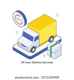 24 hour Delivery Services isometric Colored illustration. EPS File stock illustration