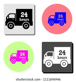 24 hour delivery. simple flat vector icon illustration on four different color backgrounds