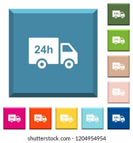 24 hour delivery truck white icons on edged square buttons in various trendy colors