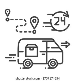 24 hour delivery under the door black line icon. Freight transport sign. Express shipping. Sign for web page, app. UI UX GUI design element. Editable stroke