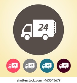 24 Hour Delivery Van Icon in round shape.