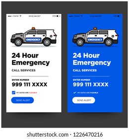 24 Hour Emergency App with SUV UX and UI For Phone Screen