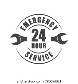 24 hour emergency service logo with wrench silhouette
