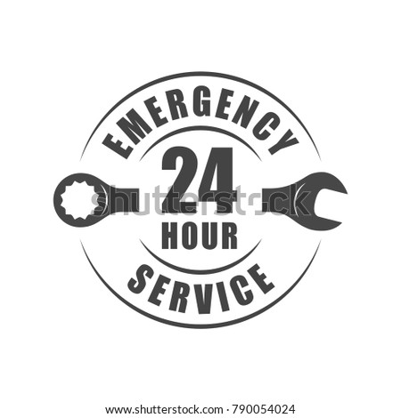 24 hour emergency service logo with wrench silhouette
