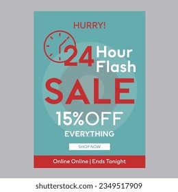 24 hour flash sale 15% off discount promotion poster