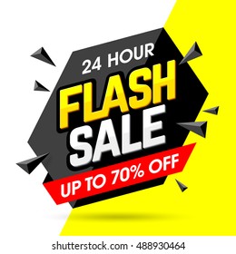 24 Hour Flash Sale banner, save up to 70%. Vector illustration.