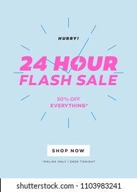 24 HOUR Flash Sale Limited Offer Banner. Special Discount Offer Email Template. Trendy Color. Promo Discount Coupon, Flyer, Banner. 24 Hour Limited Sale Offer Shop Now Newsletter Template.