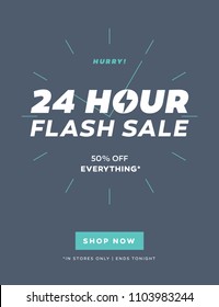 24 Hour Flash Sale Limited Offer Email Template with Shop Now Button. Special Discount Offer Flyer Template. Trendy Color Call To Action Promo Discount Coupon, Flyer, Banner. Vector Illustration.