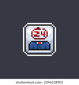 24 hour head wearing blue suit sign in  pixel art style