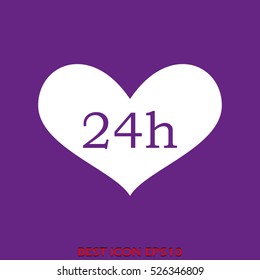 24 hour heart, love, vector icon, eps10
