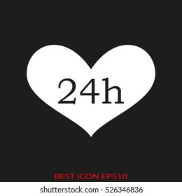 24 hour heart, love, vector icon, eps10
