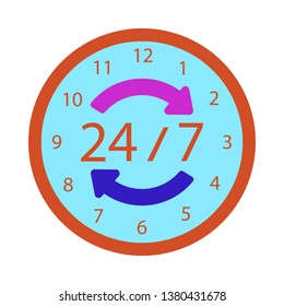 Icono de 24 horas. Diseño de color plano. Ilustración vectorial.
