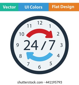 24 hour icon. Flat design. Vector illustration.