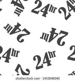 24 hour icon. Flat image time of clock seamless pattern on a white background.
