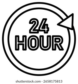 24 hour icon flat thin outline art logo