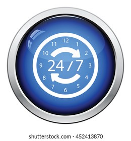 24 hour icon. Glossy button design. Vector illustration.