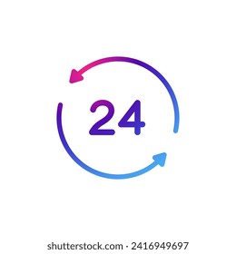 24-Stunden-Symbol mit Farbverlauf-violettem Effekt.
