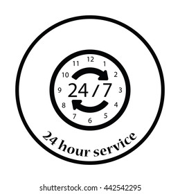 24 hour icon. Thin circle design. Vector illustration.