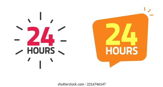 24 hour icon vector or 24hrs open service working time label badge modern trendy design banner