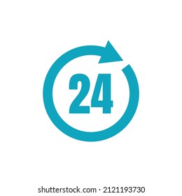 24 hour icon vector. Full rotation. blue concept elegant. full time icon 24 hours concept.