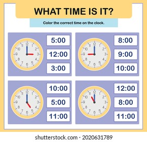 24 hour learning time. Educational activities worksheet for preschool. At the hour and a half hour, learning the clock, what time is it