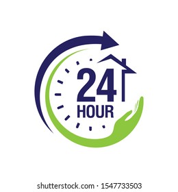 24 hour medical care service vector icon. day/night services button symbol. illustration of 24/7 sign isolated over a white background.