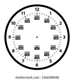 24 Hour Military Clock Template Isolated Vector Illustration