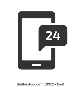 24 hour mobile support vector icon isolated on white background. 24 hour mobile support stock vector illustration for web, mobile app and ui design