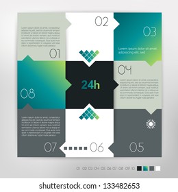 24 hour modern design speech diagram for infographic. Vector numbered banners template in cold colors.
