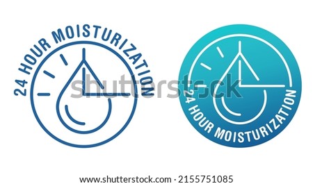 24 hour moisturization formula catchy emblem - anti-age and anti wrickles cosmetics marking - water drop and hand - vector skincare icon