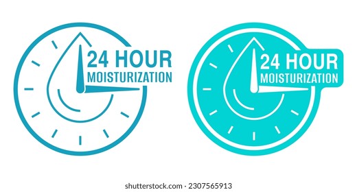 24 hour moisturization formula circle emblem - anti-age and anti wrinkles cosmetics marking - water drop and hand - vector skincare icon