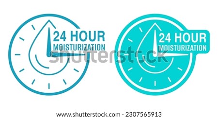 24 hour moisturization formula circle emblem - anti-age and anti wrinkles cosmetics marking - water drop and hand - vector skincare icon