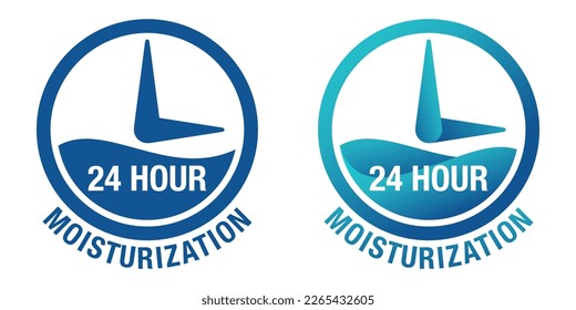 24 hour moisturization formula emblem - anti-age and anti wrinkles cosmetics labeling - water drop and hand - vector skincare icon