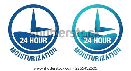 24 hour moisturization formula emblem - anti-age and anti wrinkles cosmetics labeling - water drop and hand - vector skincare icon