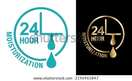 24 hour moisturization formula flat emblem - anti-age and anti wrinkles cosmetics marking - water drop and hand - vector skincare icon