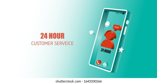 24 Hour online customer service on mobile application. Vector illustration. Client 24 hour consultation concept.