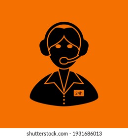 24-Stunden-Operator-Symbol Schwarz auf orangefarbenem Hintergrund. Vektorgrafik.