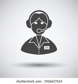24 Hour Operator Icon. Dark Gray on Gray Background With Round Shadow. Vector Illustration.