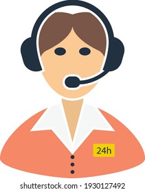 24 Hour Operator Icon. Flat Color Design. Vector Illustration.