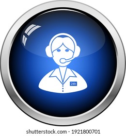 24 Hour Operator Icon. Glossy Button Design. Vector Illustration.