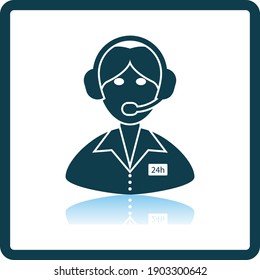 24 Hour Operator Icon. Square Shadow Reflection Design. Vector Illustration.