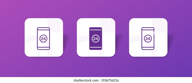 24 hour phone arrow support service icon set bundle in line, solid, glyph, 3d gradient style
