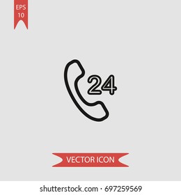 24 hour phone assistance vector icon, illustration symbol