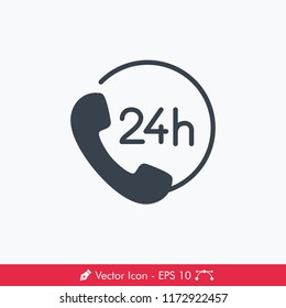 24 Hour Phone Icon / Vector