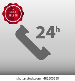 24 Hour Phone Support Vector Icon Illustration