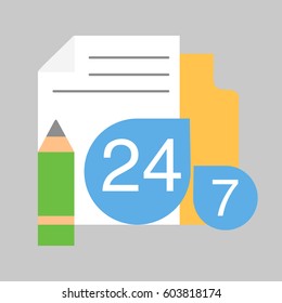 24 hour registration icon, flat style vector sign