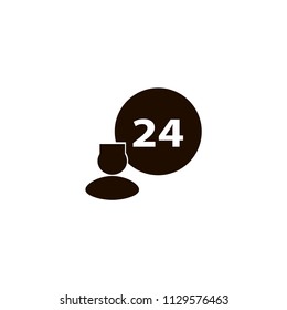 24 hour room service icon. flat design