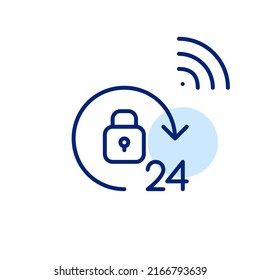 24 hour round the clock security. Pixel perfect, editable stroke line art icon