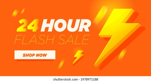 24 hour sale discount banner. Orange special promotional poster. 24h flash sale. Vector 